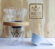 V60 01 cristal base madera + cuchara